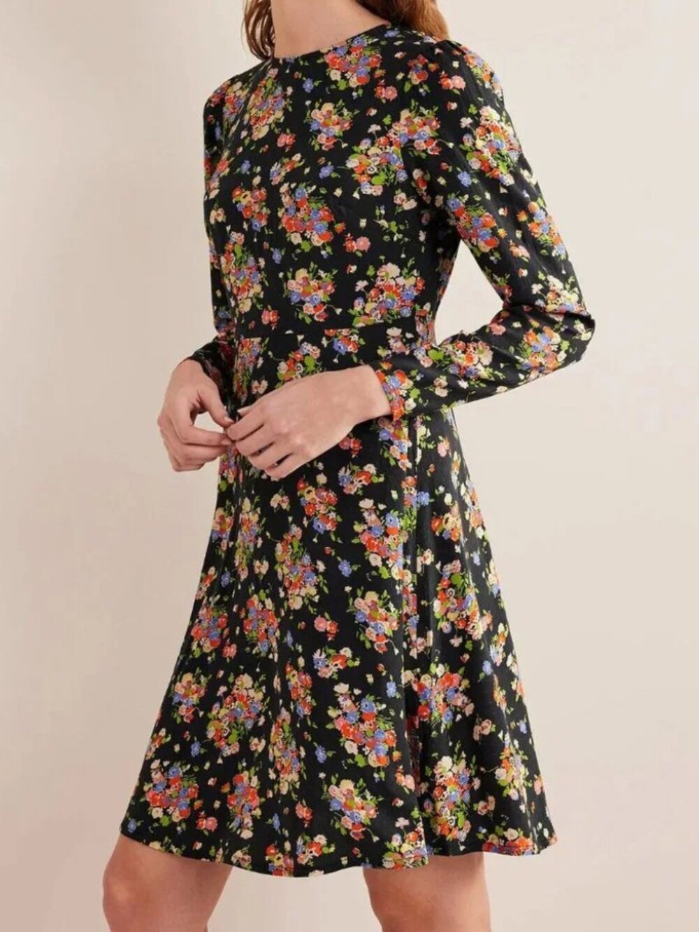 Boden Crew Neck Fit & Flare A-Line Floral Print Dress 6R Medium Dark Cottagecore